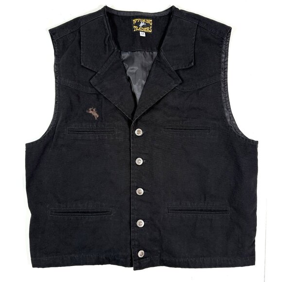 Wyoming Traders Mens Bronco Canvas Vest Size Medium Black Western Cowboy Rodeo - Picture 1 of 12